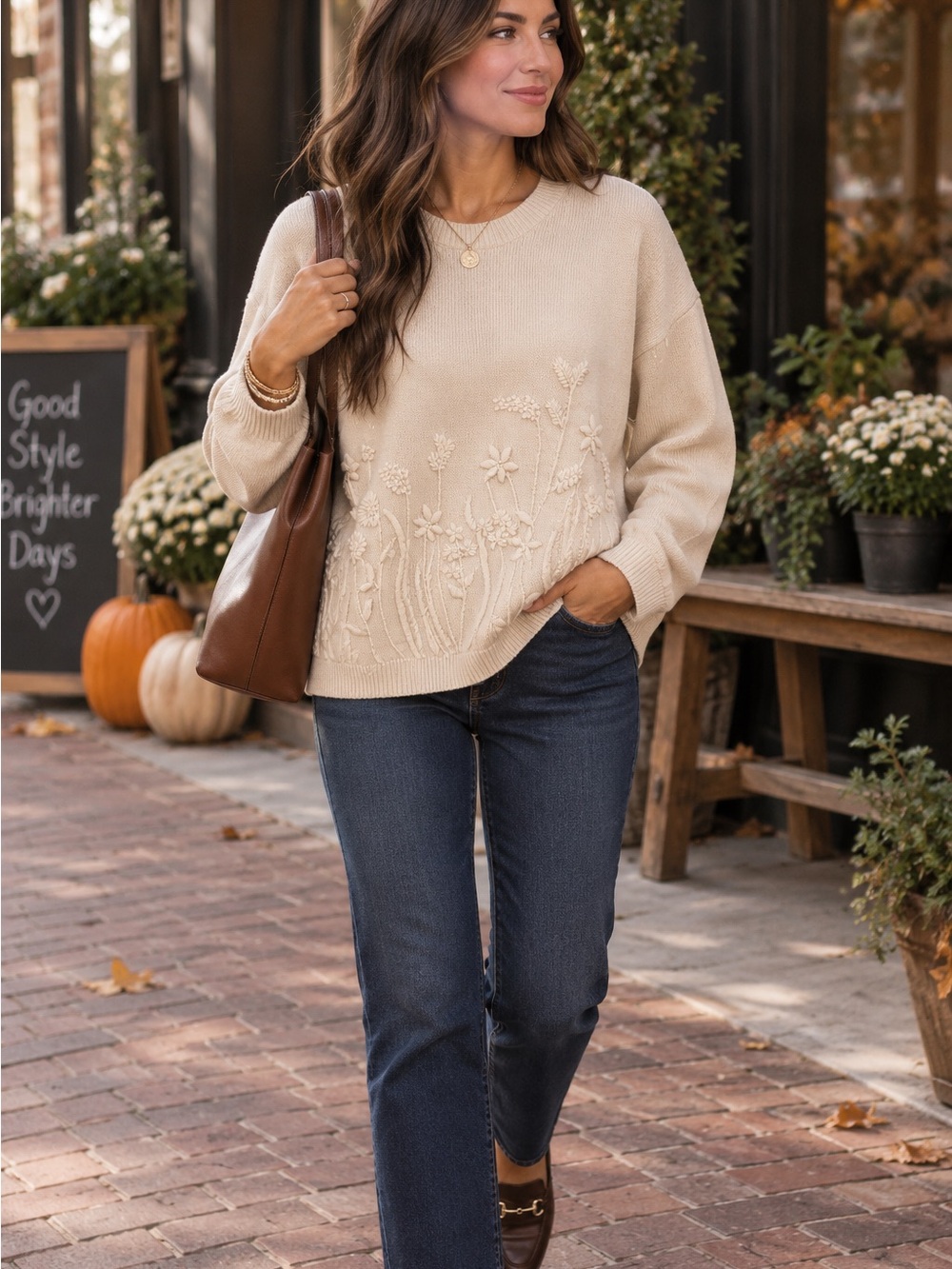 Vintage Northern Reflections Cream Floral Crewneck Sweater